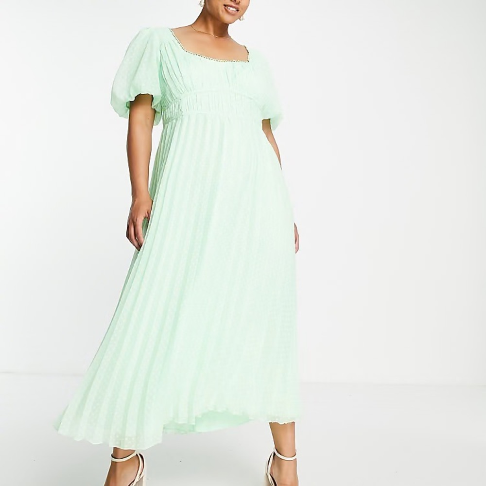 ASOS Curve Mint Green Puff Sleeve Maxi Dress